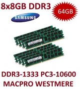 8x 8GB = 64GB KIT DDR3 RAM 1333 Mhz PC3-10600R ECC REG DIMM