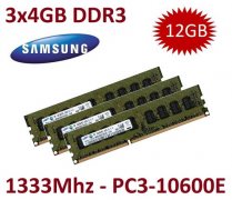 3x 4GB = 12GB KIT DDR3 RAM 1333 Mhz PC3-10600E ECC DIMM